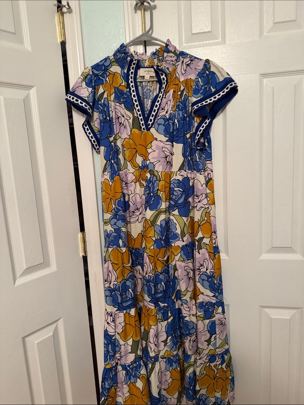Umgee Blue, Mustard & Lavender Floral Maxi Dress